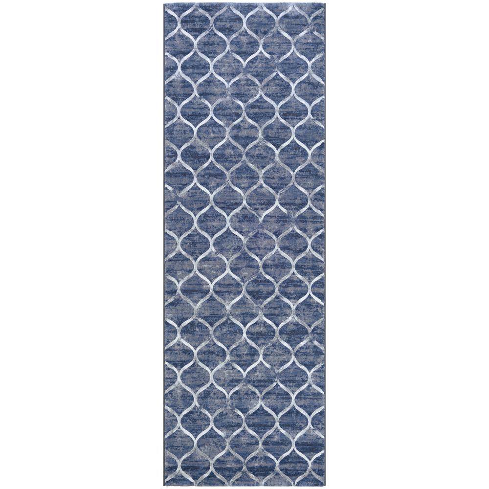 Dusk Blue Modern European 31'' x 94'' Synthetic Runner Rug