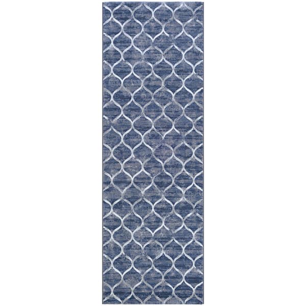 Easton Ogee Dusk Blue 3 ft. x 8 ft. Runner Rug
