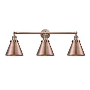 Appalachian 32 in. 3-Light Antique Copper Vanity Light with Antique Copper Metal Shade