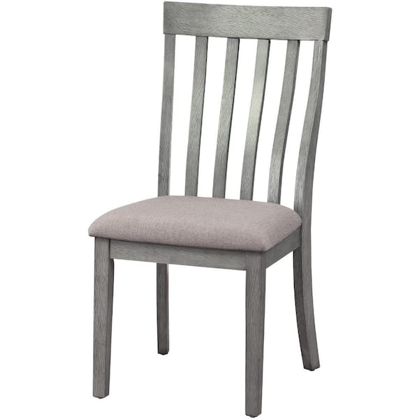 Benjara Gray Fabric Side Chair with Vertical Slatted Curved and Fabric Seat (Set of 2)