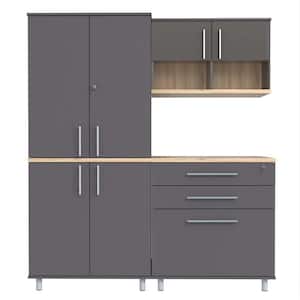 KRATOS 63 in. W x 70.9 in. H x 19.6 in. D 9 Shelves 3-Piece Wood Garage Freestanding Cabinets in Dark Gray and Maple