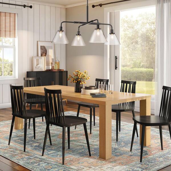 RRTYO Bertan 4-Light Modern Black Linear Sputnik Cone Clear Glass