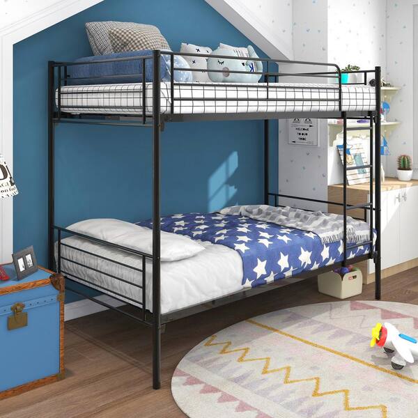 Aisword Black Twin Over Bunk Bed, Space Saving Twin Over Bunk Bed