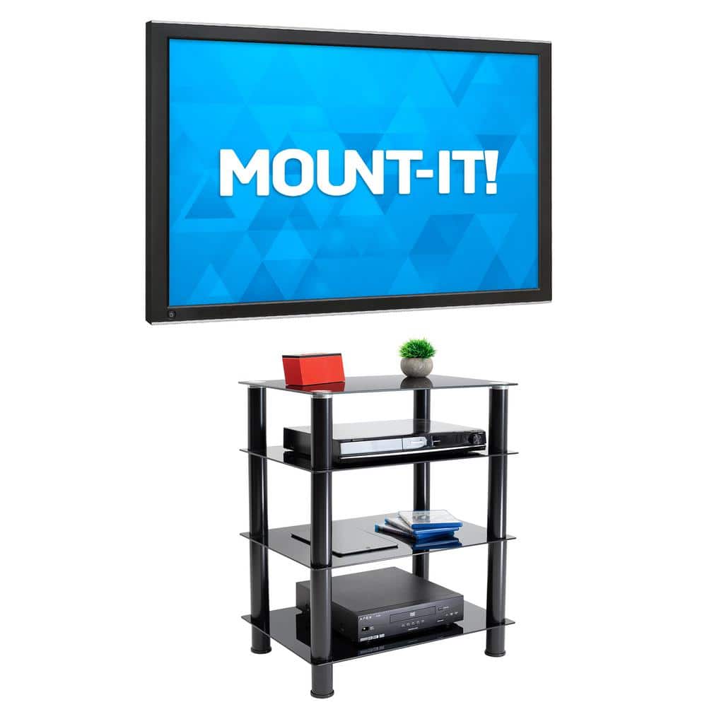 Black Tempered Glass 4-Shelf AV Media Stand