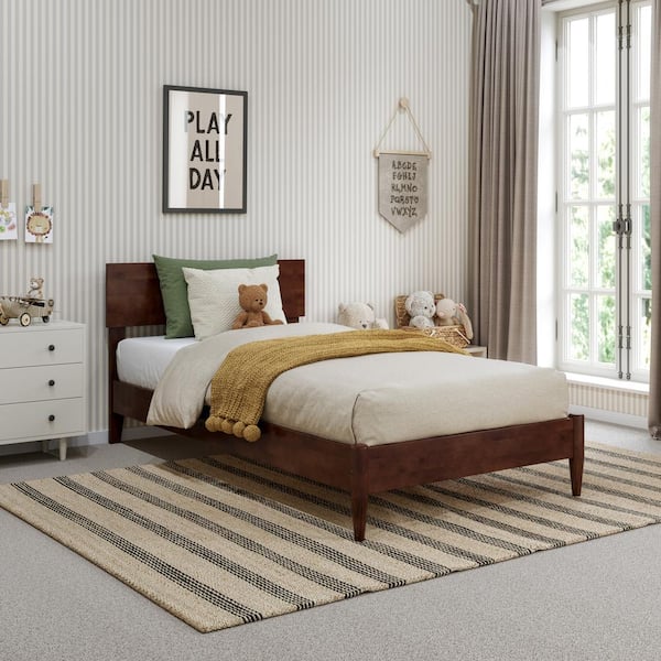 Aria Walnut Brown Solid Wood Frame Twin Modern Low Profile Platform Bed
