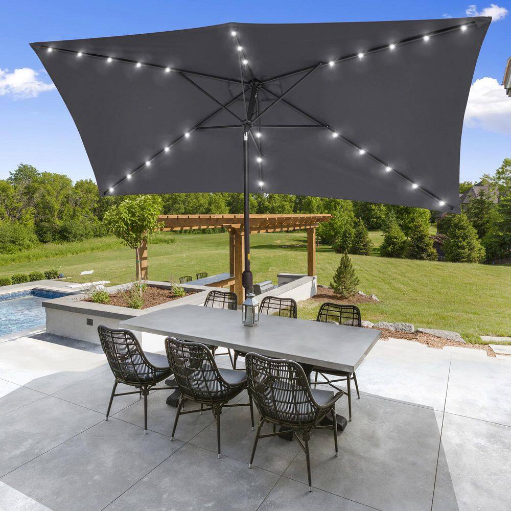 10 ft. x 6.5 ft. Solar LED Rectangle Market Aluminum Pole Patio Umbrellas with Solar Lights, Tilt Button in Anthracite price history on PriceWatchPro