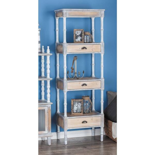 Litton Lane 72 in. H x 23 in. W 4-Tiered White Wooden Shelf with Drawers