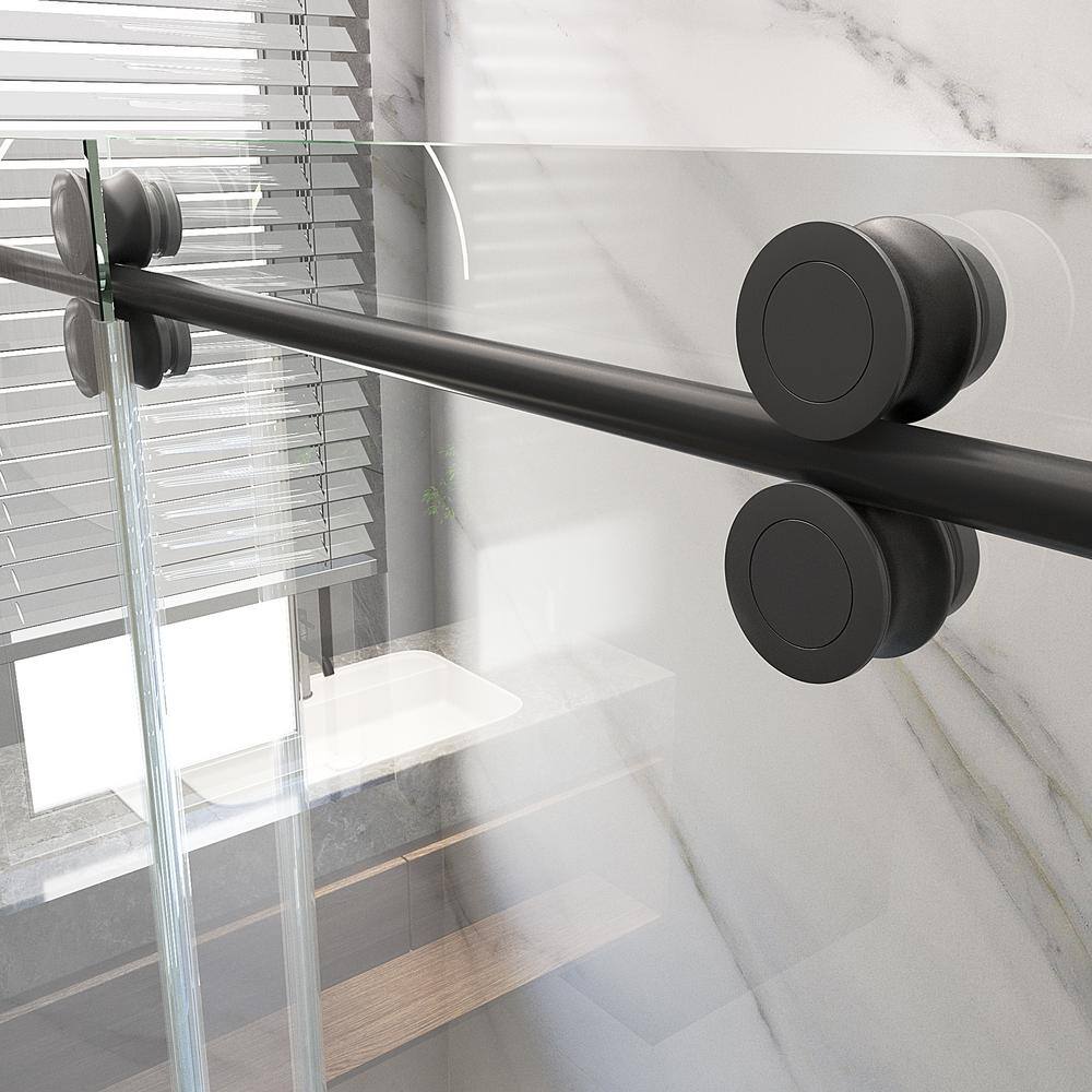 72 in. Black Frameless Sliding Shower Door with Clear Tempered Glass