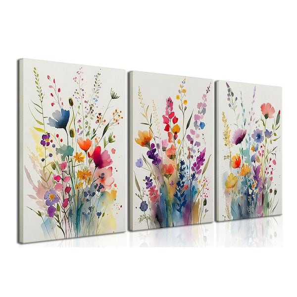 Framed Colorful Wildflower Canvas Wall Art Set Of 3 Flowers Pictures Prints Flowers Printing Floral