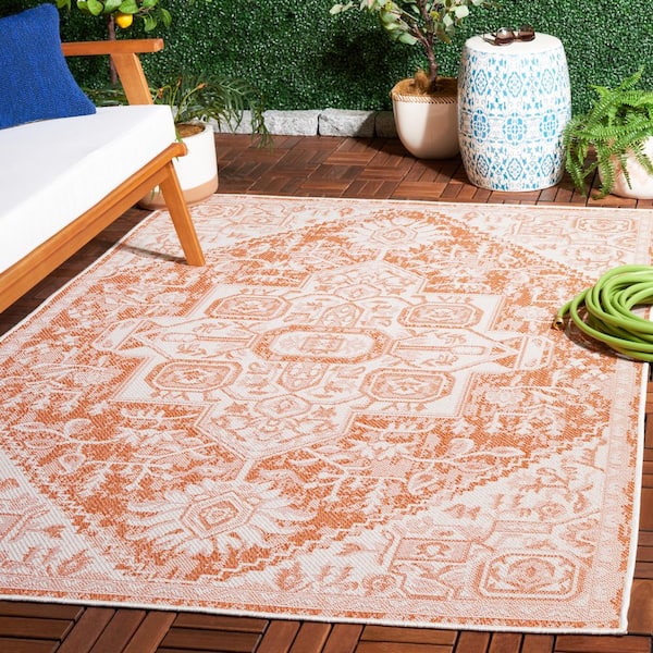 Bermuda Rust/Ivory 7 ft. x 7 ft. Border Ornate Square Indoor/Outdoor Area Rug