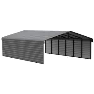 20 ft. W x 29 ft. D x 7 ft. H Charcoal Galvanized Steel Carport with 2-sided Enclosure