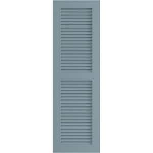 12 in. x 40 in. PVC True Fit Two Equal Louvered Shutters Pair in Peaceful Blue