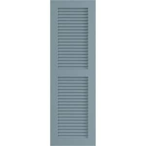 15 in. x 39 in. PVC True Fit Two Equal Louvered Shutters Pair in Peaceful Blue