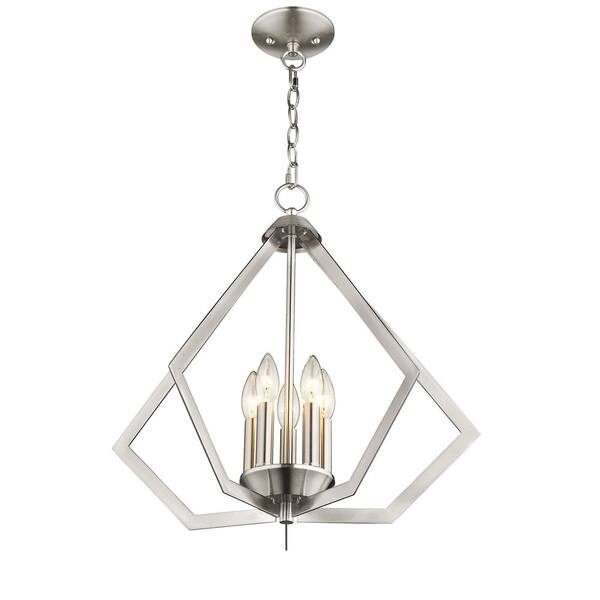 Livex Lighting Prism 5 Light Brushed Nickel Chandelier 40925 91 The Home Depot Livex Lighting Prism 5 Light Brushed, 5 Light Brushed Nickel Chandelier Home Depot