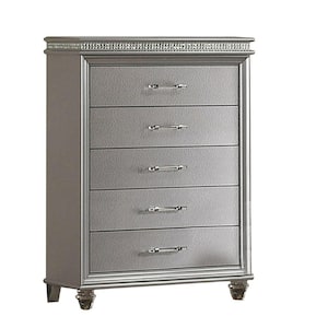 37.63 in. Silver 5-Drawer Wooden Dresser Without Mirror