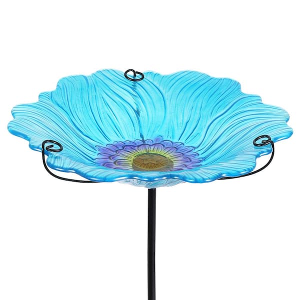 Exhart Flower Teal Glass Garden Stake Birdbath