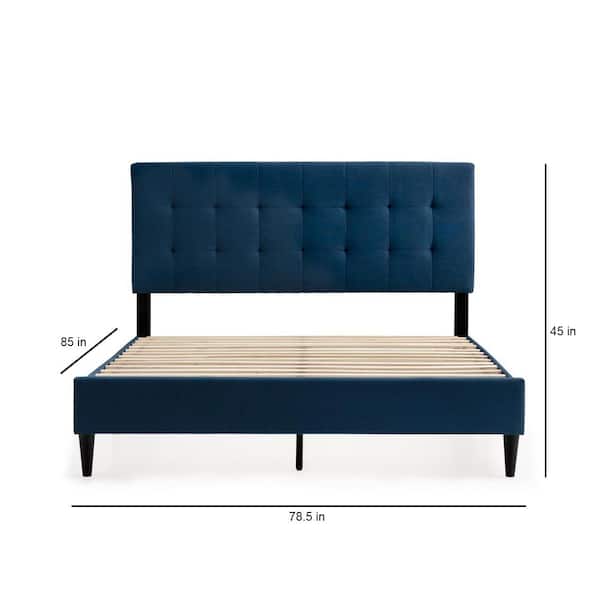 Brookside Tara Blue Navy King Square, Blackstone Classic Grey Upholstered Square Stitched King Platform Bed