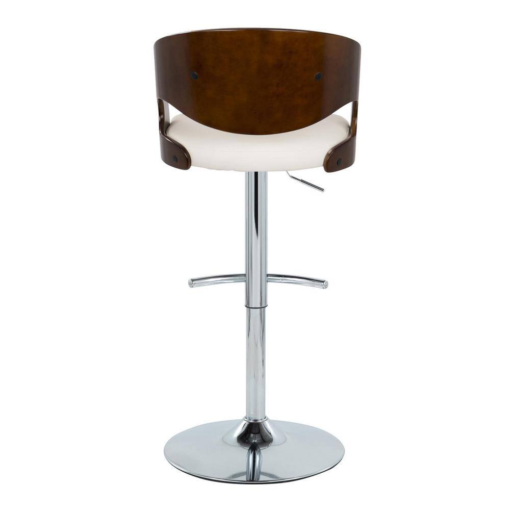 Set of 2 White Faux Leather and Cherry Wood Adjustable Swivel Barstools