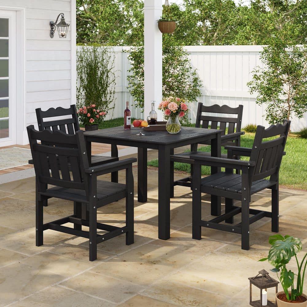 5-Piece Plastic Outdoor Dining Set with 4-HIPS Chairs and a Square Table in Black price history on PriceWatchPro