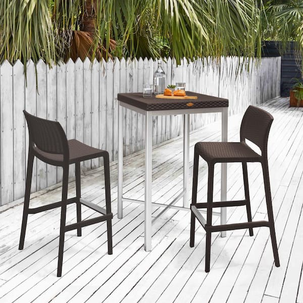 Rue Brown 3-Piece Plastic Outdoor Serving Bar Set