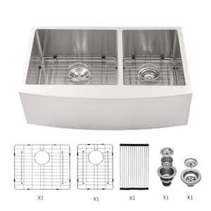 16-Gauge Stainless Steel 33 in. Double Bowl 60/40 Farmhouse/Apron-Front Kitchen Sink