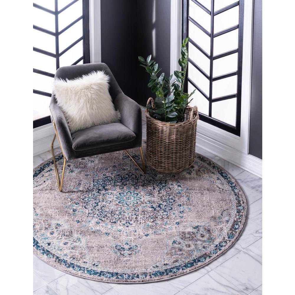 Medallion Grace Gray Synthetic 6 ft. Round Rug