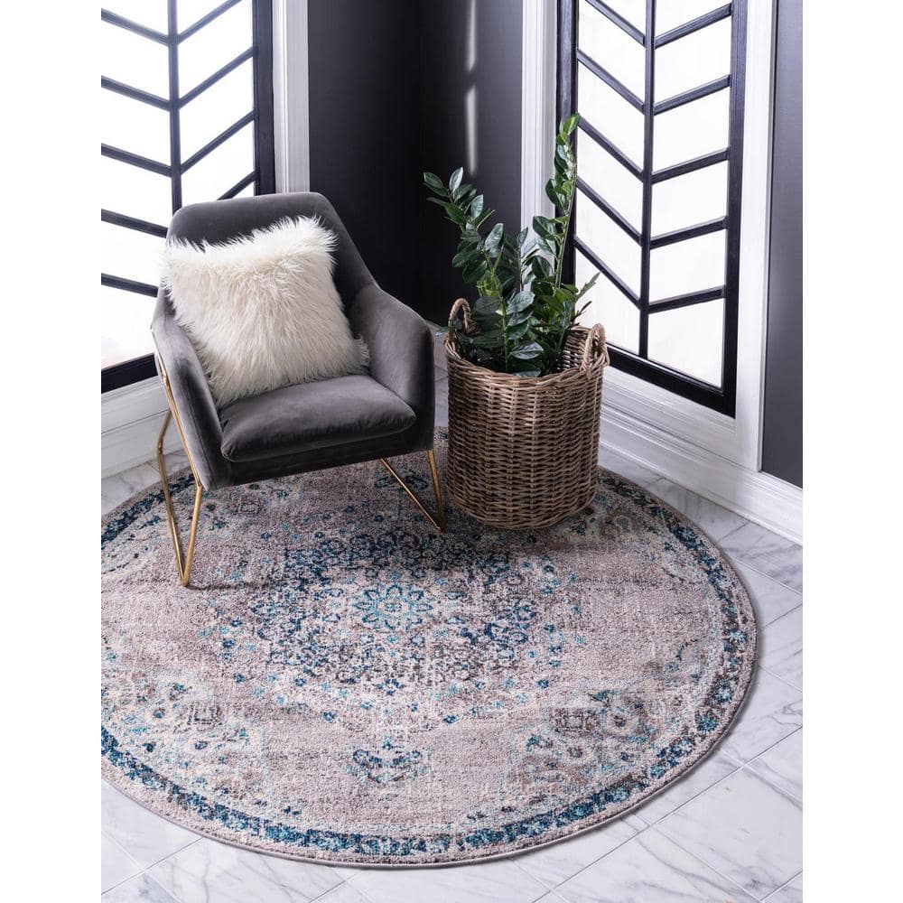 Medallion Grace Gray Synthetic 6 ft. Round Rug
