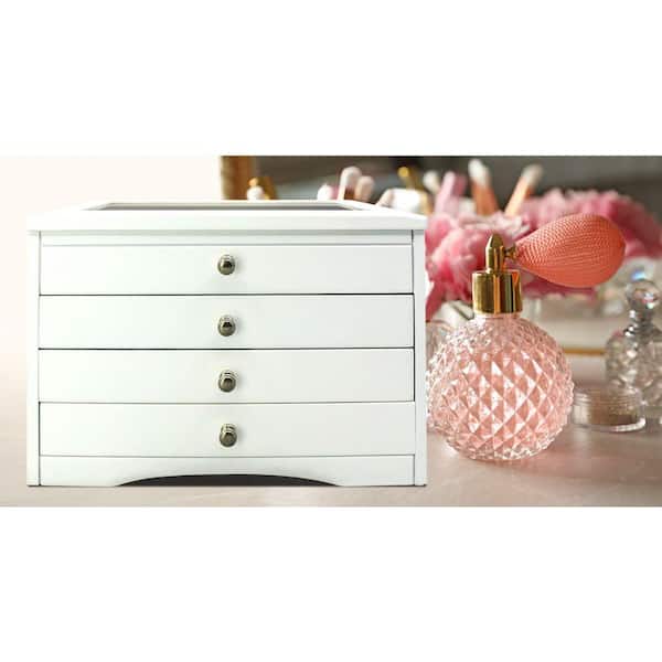 White Elegant Glass Lift Top Jewelry Box AR3013-T2 - The Home Depot