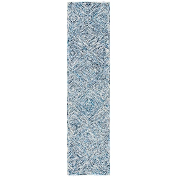 SAFAVIEH Capri Ivory/Blue 2 ft. x 9 ft. Geometric Diamond Runner Rug