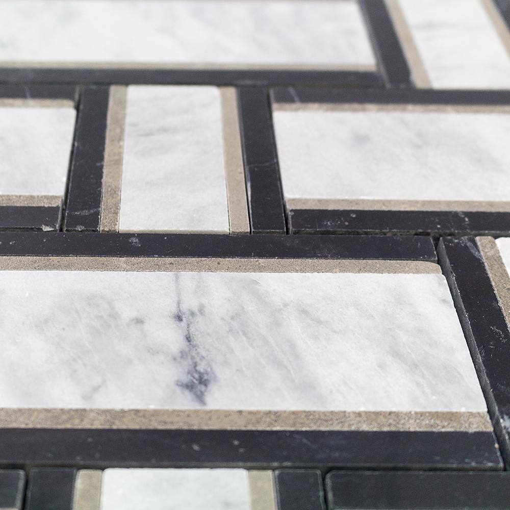 12x12 Green and White Marble Basketweave Mosaic Tile