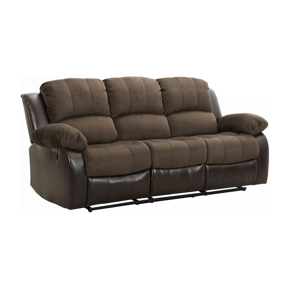 Chocolate Tufted Faux Leather Reclining Sofa with Pillow Back
