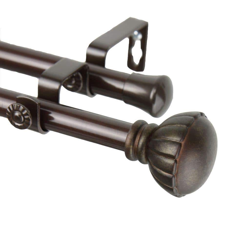 Rod Desyne 120 in. - 170 in. Telescoping Double Curtain Rod in Cocoa with Magnolia Finial