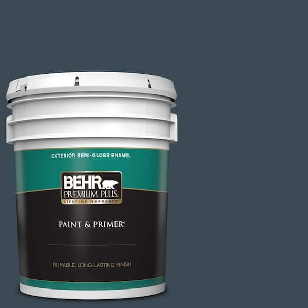 BEHR PREMIUM PLUS 5 gal. #BXC-26 New Navy Blue Semi-Gloss Enamel Exterior Paint & Primer