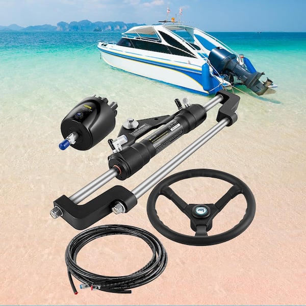 Hydraulic Boat Steering Kit 300HP Hydraulic Outboard Steering Kit Helm Pump with 20 ft. Hydraulic Steering Hose