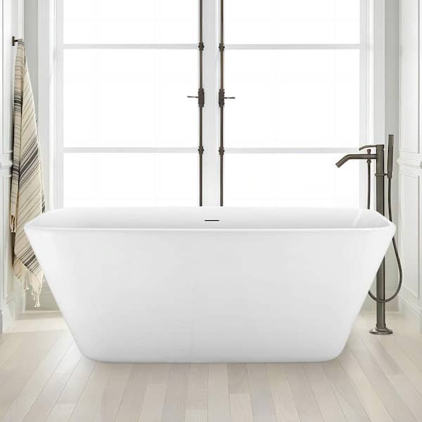 UPIKER Baker 59 in. x 29 in. Soaking Bathtub with Center Drain in White