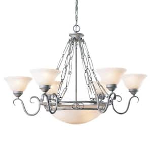 9-Light Platinum Rust Chandelier with Scavo Glass Bowl and Shades