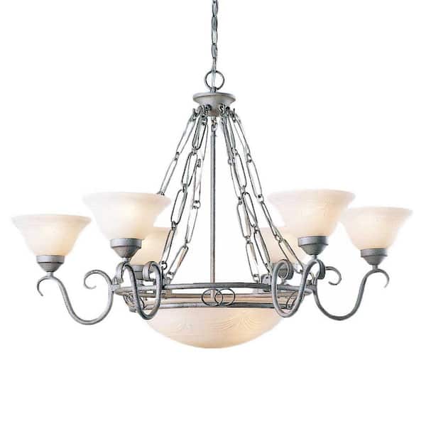Volume Lighting 9-Light Platinum Rust Chandelier with Scavo Glass Bowl and Shades