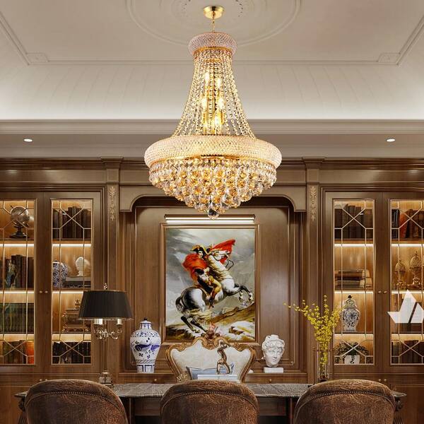 Jushua Luxury 22 in. 12-Light Gold Crystal Chandelier Lighting