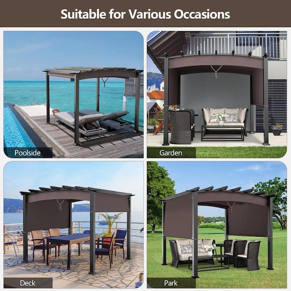 COSTWAY Pergola Outdoor Steel Frame Patio Sun Shelter Retractable Canopy Shade As The 