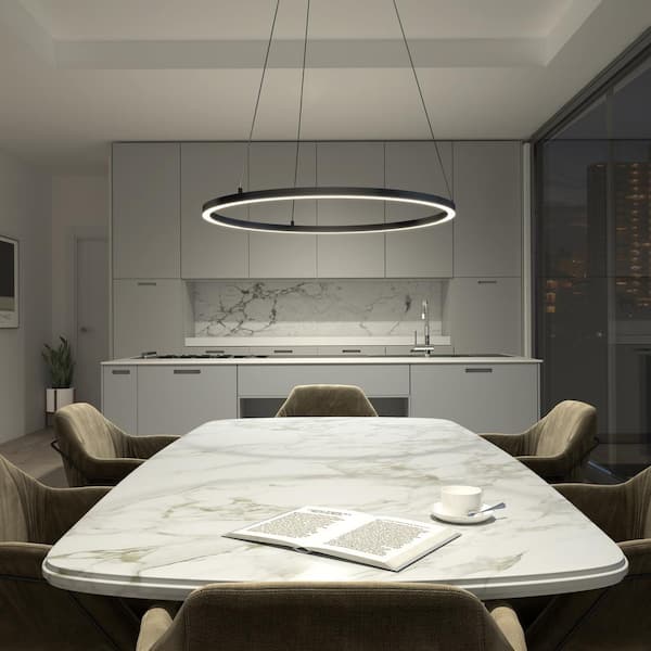 Novato 1-Light Black Modern 3 CCT Integrated LED Exterior Ceiling Hanging Porch Pendant-Light