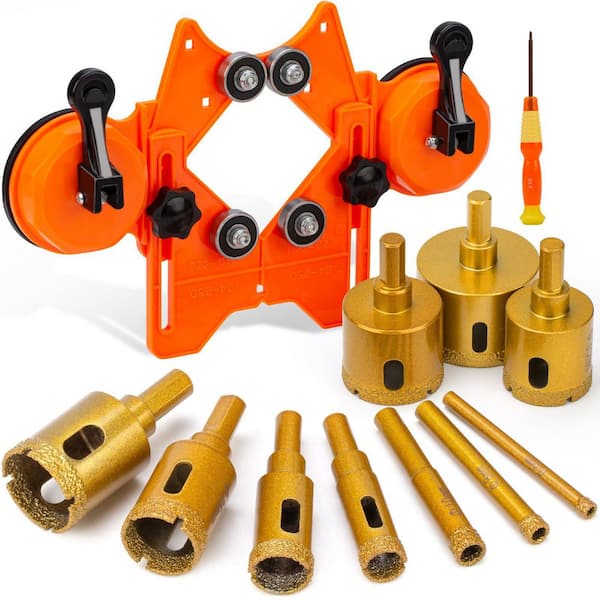 Angel Sar 12 Pcs Tile Opener (1/4"-2") Diamond Drill Bits with Double Suction Cups, Dry/Wet Brazing Hollow Drill Hole Saw Kit