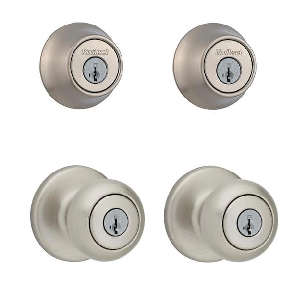 Photo 1 of **SEE NOTES**Cove Satin Nickel Entry Door Knob and Single-Cylinder Deadbolt Project Pack Featuring SmartKey and Microban