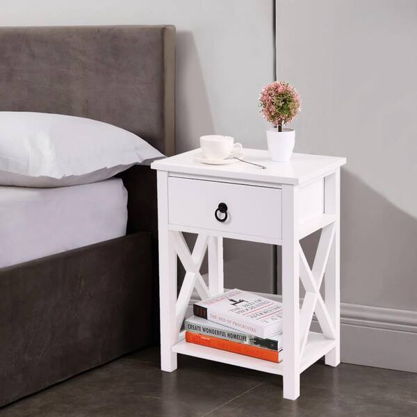 white single drawer bedside table