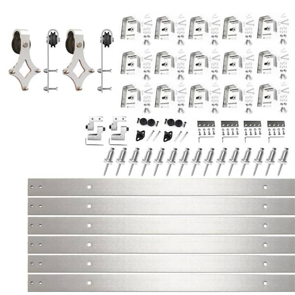 20 ft./240 in. Brushed Nickel Double Track Bypass U-Shape Sliding Barn Door Hardware Kit - Diamond Design Roller