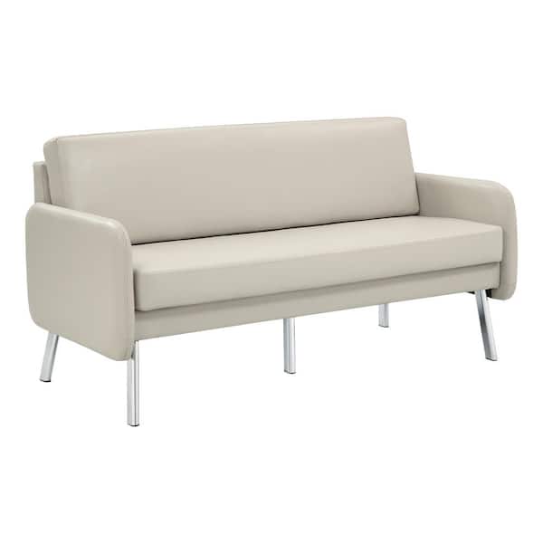 OSP Home Furnishings Lounge 58 in. Square Arm Faux Leather Rectangle Sofa in Cream
