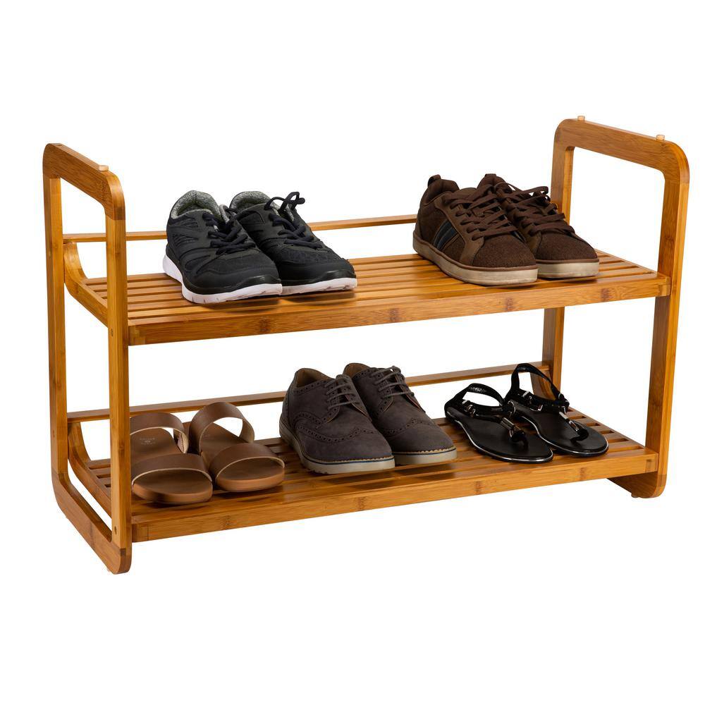 Caramel Bamboo 2-Tier Stackable Shoe Rack