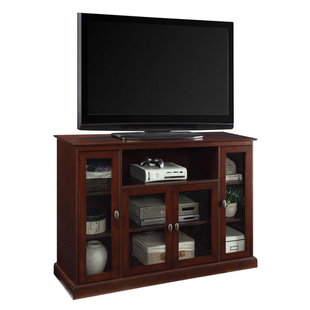 Summit Espresso Wood Highboy TV Stand with Tempered Glass Doors