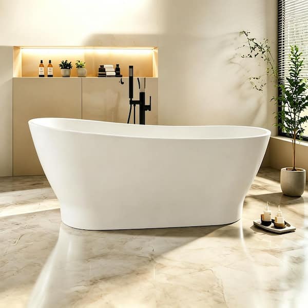 59 in. Acrylic Classic Design Single Slipper Freestanding Bathtub Soaking Tub with cUPC Certificated in White