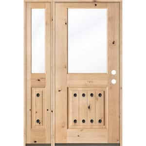 50 in. x 80 in. Rustic Mediterranean Style Low-E IG V-Grooved Left-Hand Inswing Prehung Front Door with Left Sidelite