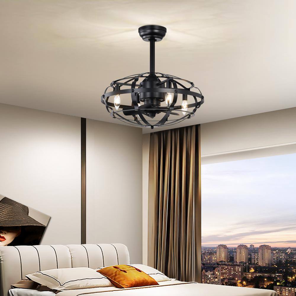 18'' Black Industrial Caged Ceiling Fan with LED Lights and Remote